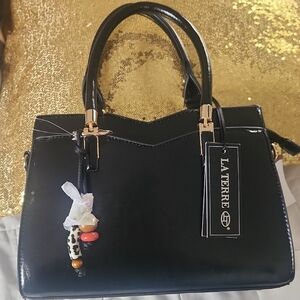 Black Patent Top-Handle Women’s Handbag